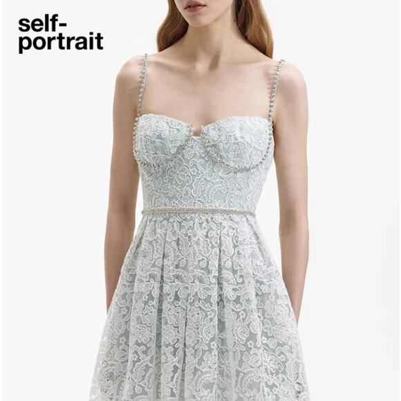 Self-Portrait Green Cord Lace Mini Dress US 8 - Picture 10 of 10